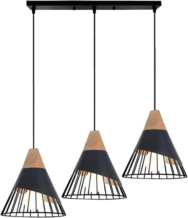 OBOSOE Industriloftlampe 3-lys E27, badmintonformet 25 cm i metal og træ