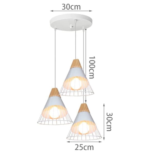 OBOSOE Industriloftlampe 3-lys E27, badmintonformet 25 cm i metal og træ