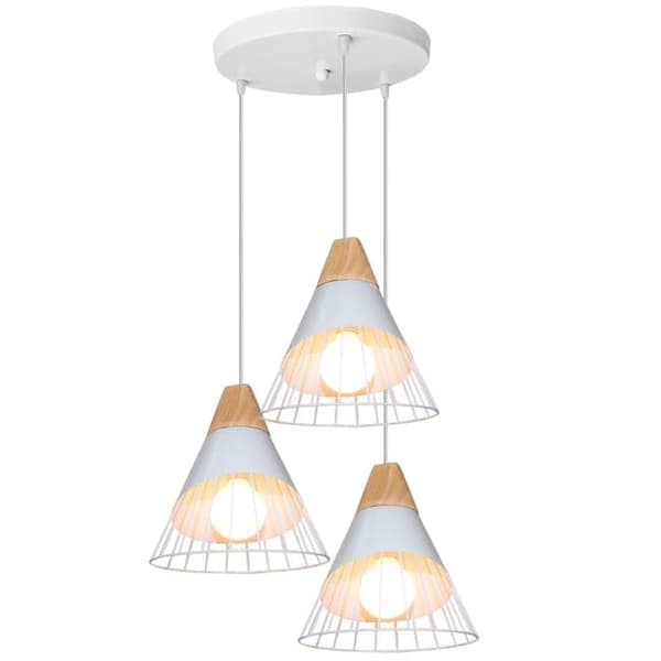 OBOSOE Industriloftlampe 3-lys E27, badmintonformet 25 cm i metal og træ