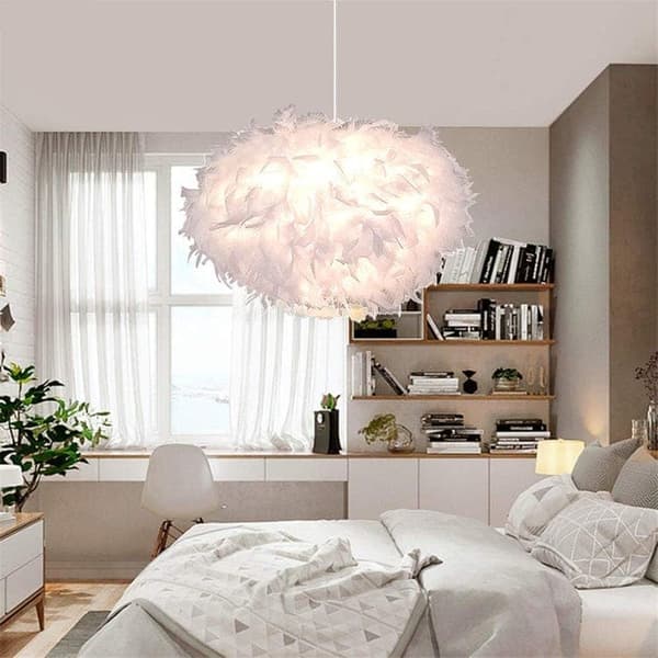 OBOSOE moderne hvid fjerlampe loftslampe 30 cm lampeskærm til børneværelse og stue, ekskl. glødepære