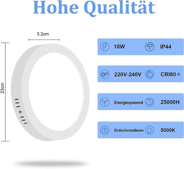 OBOSOE LED taklampa 24W 30cm IP44 – Vit rund plafond för kök, badrum, barnrum