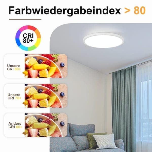 OBOSOE LED taklampa 24W 30cm IP44 – Vit rund plafond för kök, badrum, barnrum