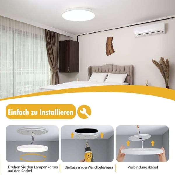 OBOSOE LED taklampa 24W 30cm IP44 – Vit rund plafond för kök, badrum, barnrum