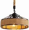 Pikkukuva 1 / 6: OBOSOE Retro hamppuköysi riippuvalaisin – musta metallinen kattovalaisin eteiseen, keittiöön, 220V E27