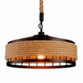 Pikkukuva 1 / 6: OBOSOE Retro hamppuköysi riippuvalaisin – musta metallinen kattovalaisin eteiseen, keittiöön, 220V E27