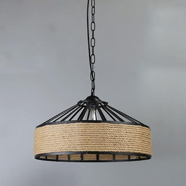 OBOSOE Retro Hamp Reb Pendellampe – Sort Metal Loftslampe til Gang, Køkken, 220V E27 Järnkedja, 30 cm, utan glödlampa