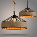 Miniatyrbillede 6 af 8: OBOSOE Retro Hamp Reb Pendellampe – Sort Metal Loftslampe til Gang, Køkken, 220V E27