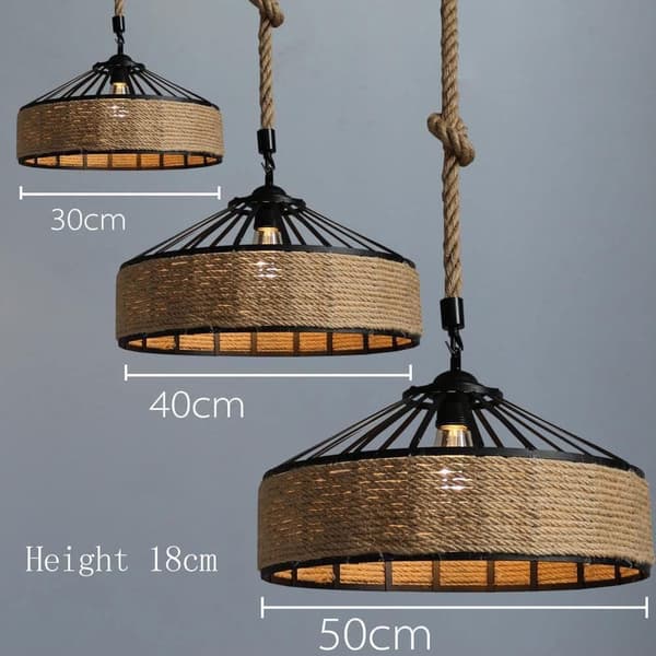 OBOSOE Retro Hamp Reb Pendellampe – Sort Metal Loftslampe til Gang, Køkken, 220V E27
