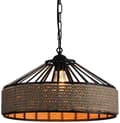 Miniatyrbillede 1 af 8: OBOSOE Retro Hamp Reb Pendellampe – Sort Metal Loftslampe til Gang, Køkken, 220V E27