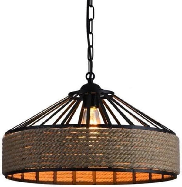 OBOSOE Retro Hamp Reb Pendellampe – Sort Metal Loftslampe til Gang, Køkken, 220V E27