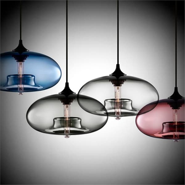 OBOSOE Vintage Rund Pendel I Farvet Glas – Retro Loftslampe Til Køkken, Loft, Bar E27