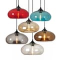 Miniatyrbillede 6 af 6: OBOSOE Vintage Rund Pendel I Farvet Glas – Retro Loftslampe Til Køkken, Loft, Bar E27