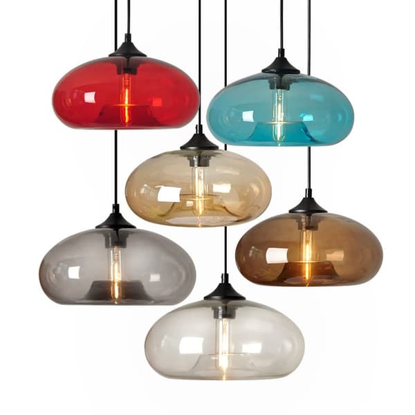 OBOSOE Vintage Rund Pendel I Farvet Glas – Retro Loftslampe Til Køkken, Loft, Bar E27