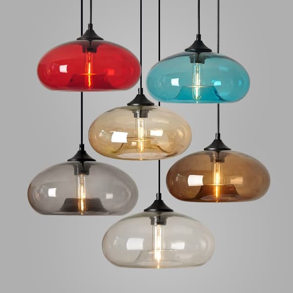 OBOSOE Vintage pyöreä riippuvalaisin värillisessä lasissa – retro kattovalaisin keittiöön, parvelle, baariin E27 Punainen T10 LED 2W varmvit glödlampa