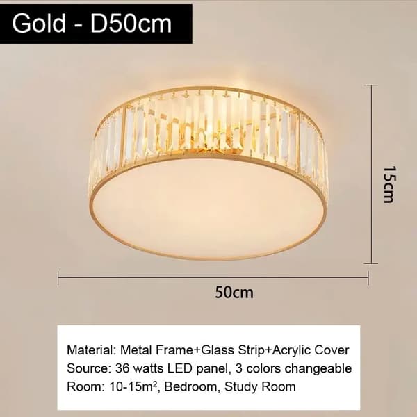 LED-kattovalaisin, metallirunko, lasikaistale, 3 vaihdettavaa väriä,Kulta 50cm, Kolmivärinen