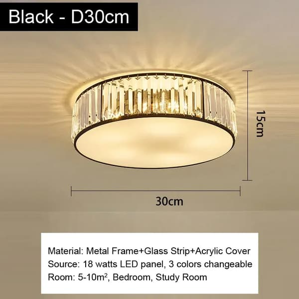 LED-kattovalaisin, metallirunko, lasikaistale, 3 vaihdettavaa väriä,Musta 30cm, Kolmivärinen