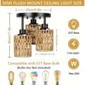 Miniatyrbild 2 av 4: Handgjord Rattan Taklampa, Vävd Hampadesign, E27 Sockel, 3 Ljuskällor,Ingen lampa