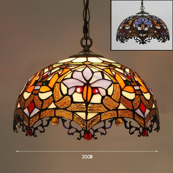 OBOSOE Tiffany pendel med kæde Ø30 cm, rav pendel til stue