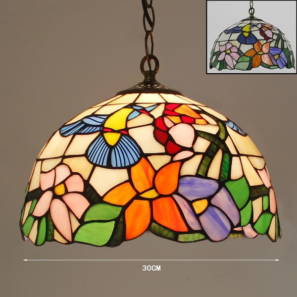 OBOSOE Tiffany pendel med kæde Ø30 cm, rav pendel til stue