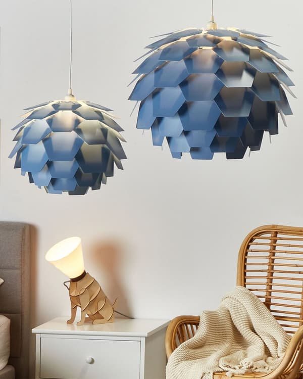 Taklampa Blå Plast Furu Kon Skärm Hängande Lampa