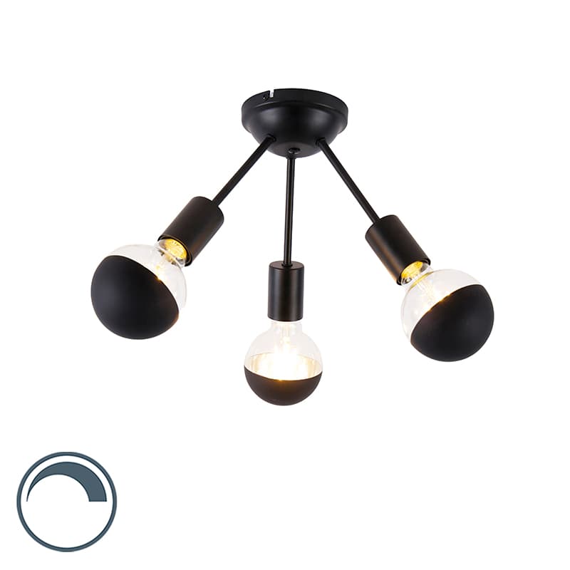 Taklampa svart 3-ljus inkl G95 halvspegel - Sputnik