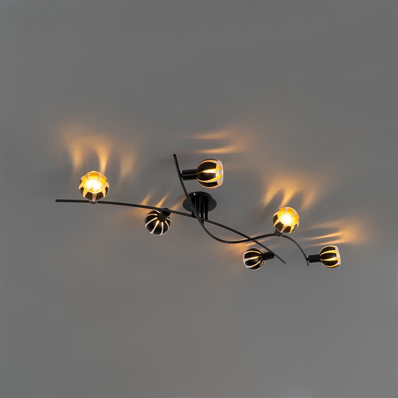 Design taklampa svart med guld 6-ljus - Melone