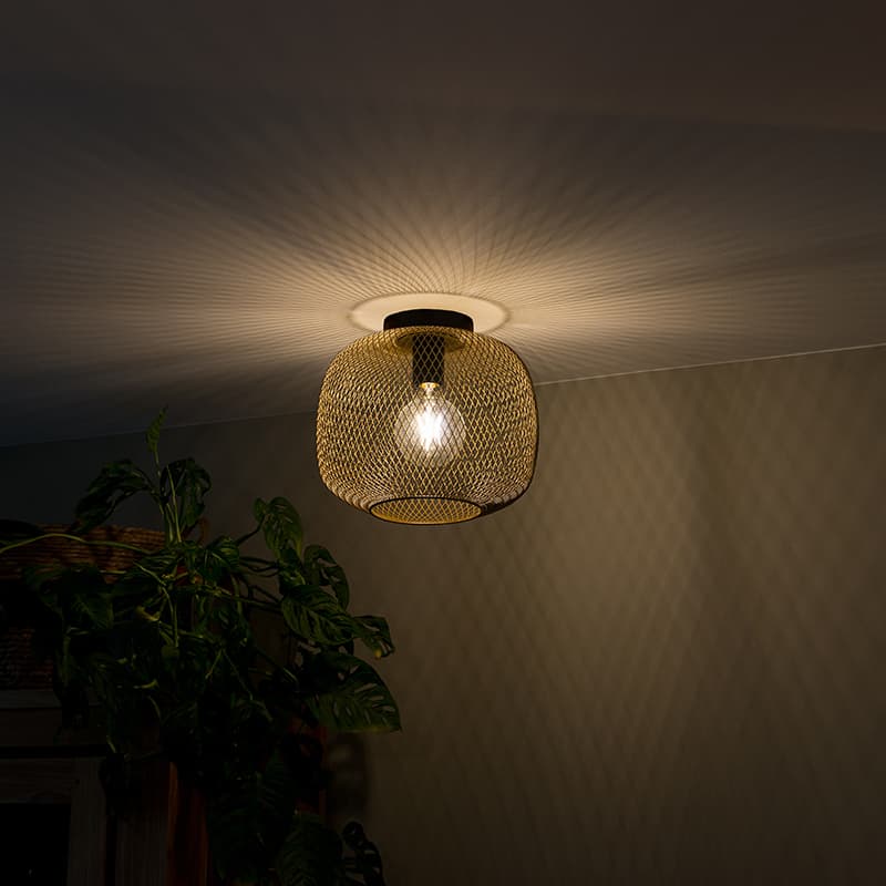 Modern svart med gyllene taklampa - Bliss Mesh