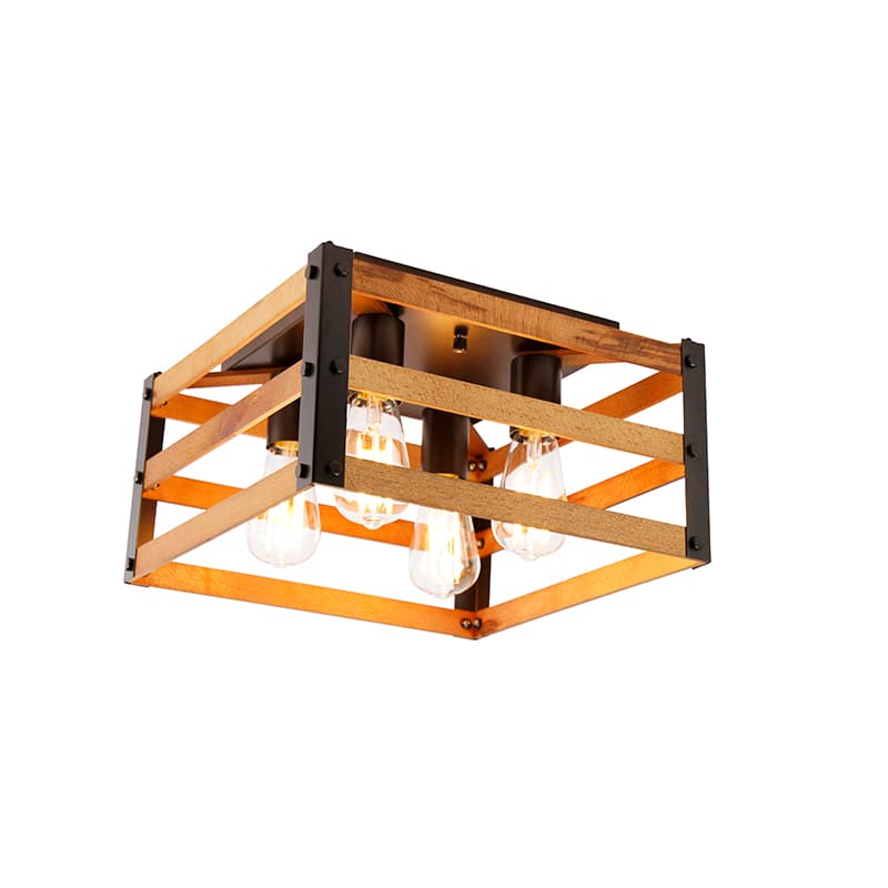 Industriell taklampa svart med trä 4-ljus - Paleta Mai