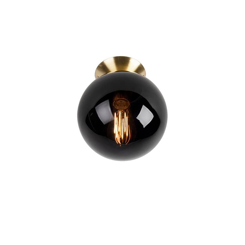 Art Deco taklampa mässing med svart glas - Pallon