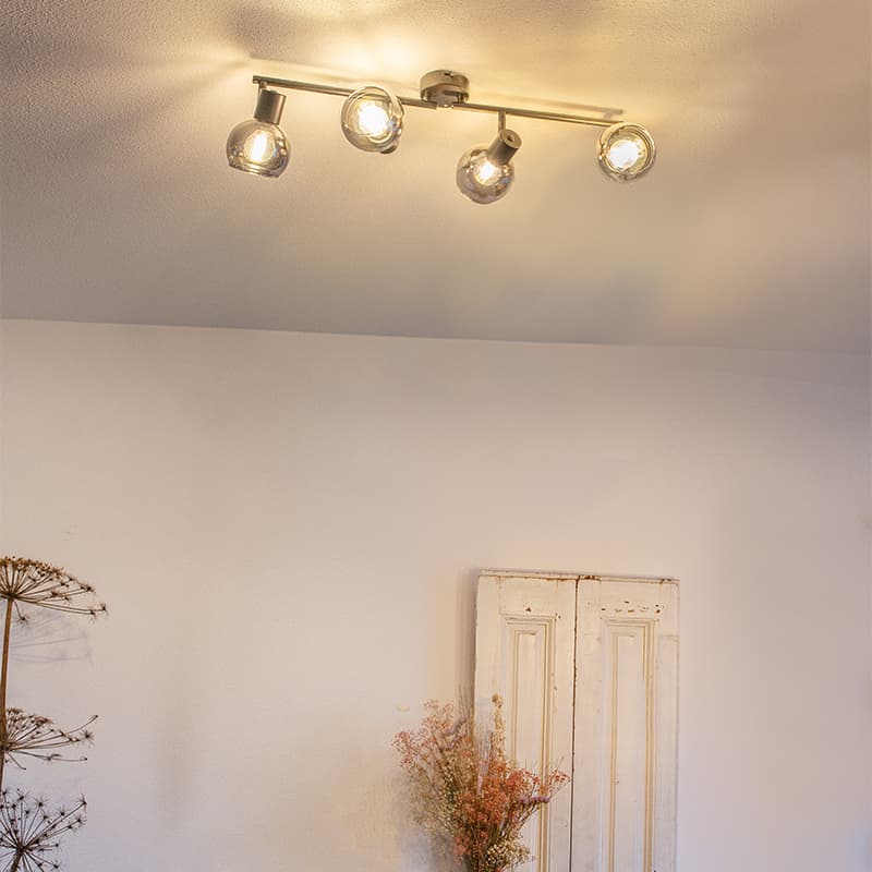 Art Deco taklampa svart med rökglas 4-ljus - Vidro