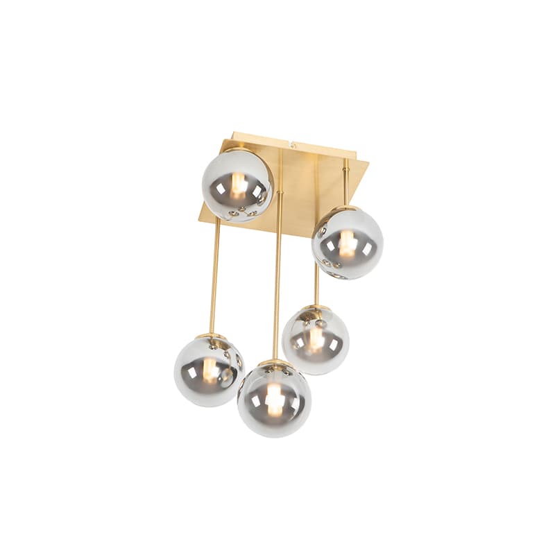 Modern taklampa guld 5-ljus med rökglas - Aten