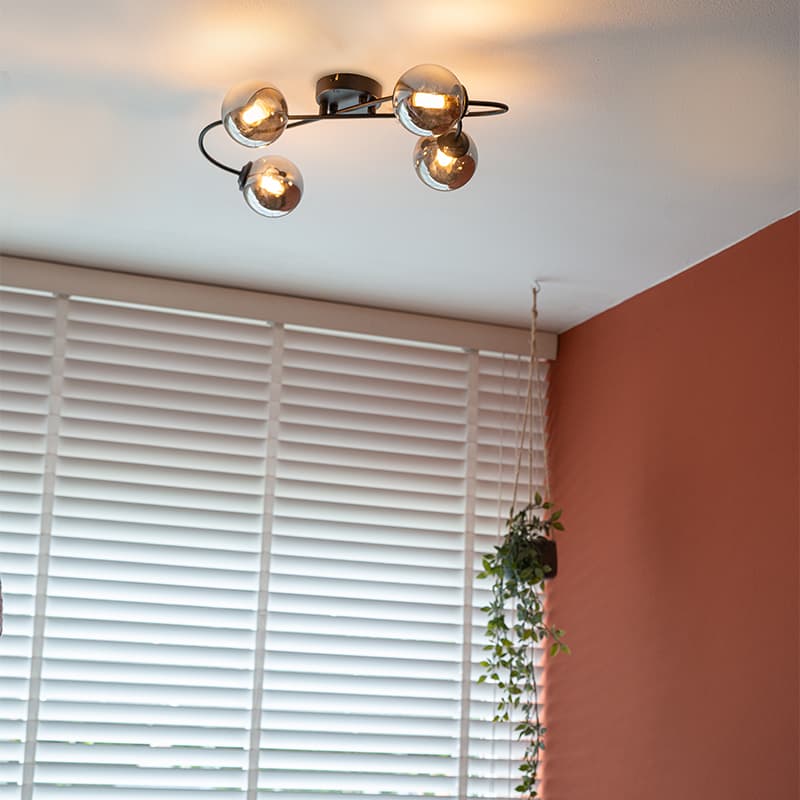 Modern taklampa svart 4-ljus med rökglas - Aten