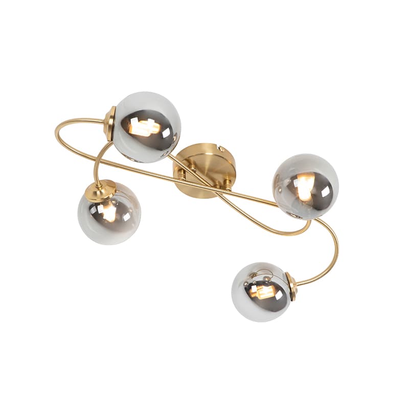 Modern taklampa guld 4-ljus med rökglas - Aten