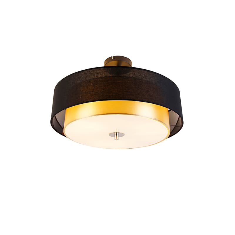 Modern taklampa svart med guld 50 cm 3-ljus - Drum Duo