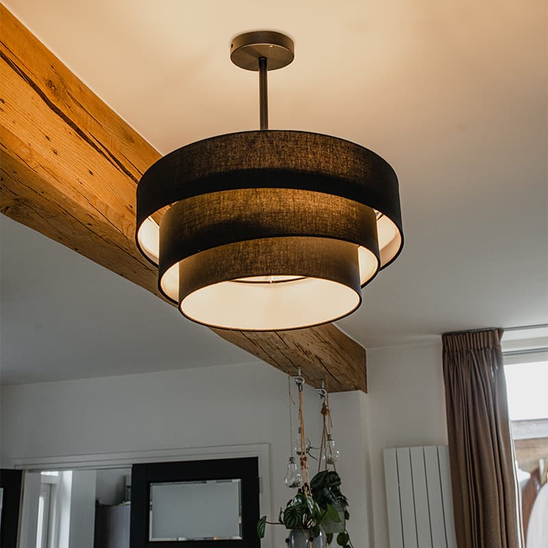 Modern taklampa svart 45 cm 3-ljus - Drum Trio