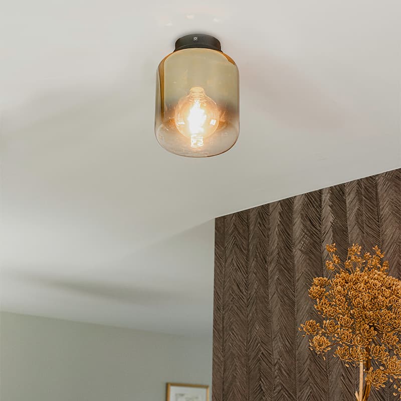 Design taklampa svart med guldglas - Bliss