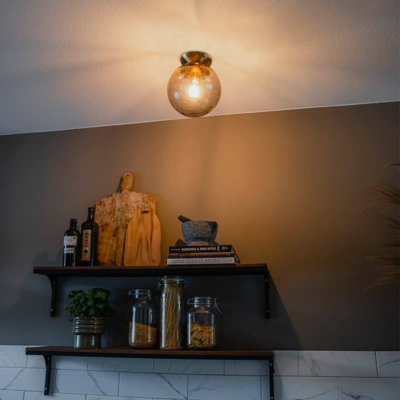 Art deco taklampa mässing med rökglas - Pallon