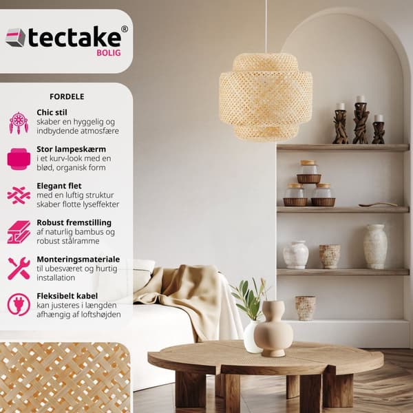 Loftlampe Lignea Lux af bambus, i boho-stil, 40W - brun