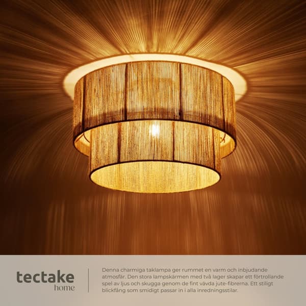 Taklampa Lignea Lux av jute i boho-stil, 40W - brun