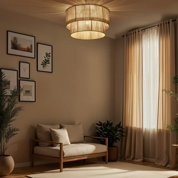 Taklampa Lignea Lux av jute i boho-stil, 40W - brun