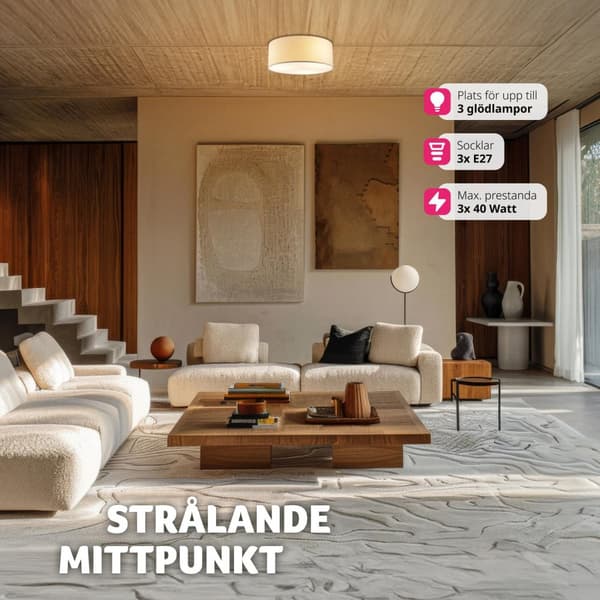 Taklampa Circum, plafond i linne - vit