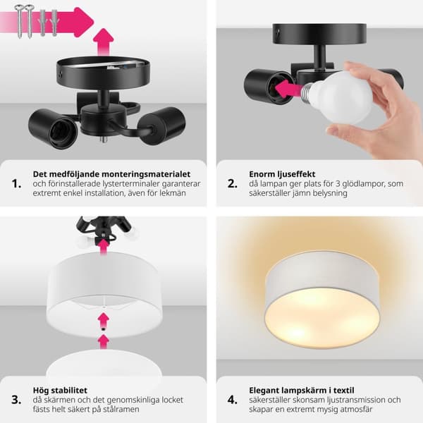 Taklampa Circum, plafond i linne - vit