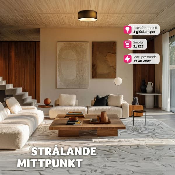Taklampa Circum, plafond i linne - svart