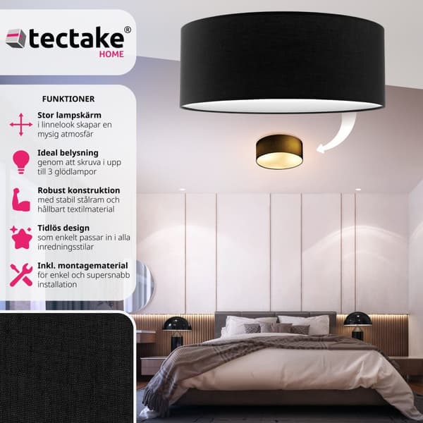 Taklampa Circum, plafond i linne - svart