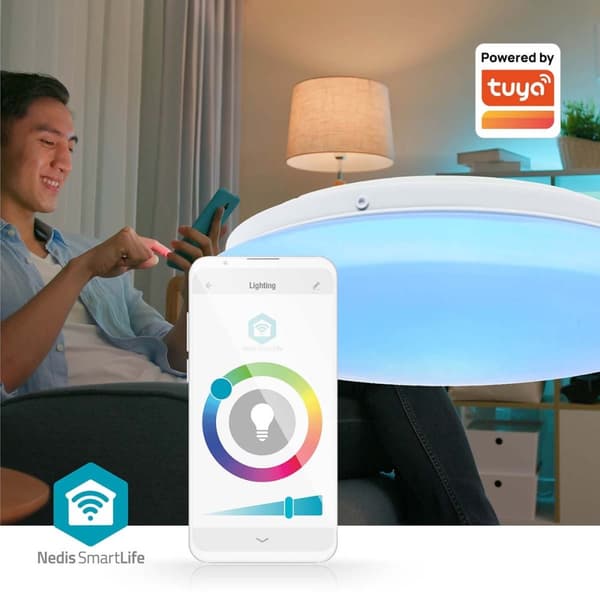 Nedis SmartLife Kattovalo | Wi-Fi | Lämpimästä kylmään valkoiseen / RGB | Pyöreä | Halkaisija: 260 mm | 1820 lm | 2700 - 6500 K | IP44 | Energialuokka