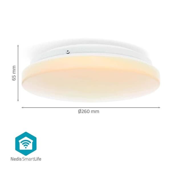Nedis SmartLife Kattovalo | Wi-Fi | Lämpimästä kylmään valkoiseen / RGB | Pyöreä | Halkaisija: 260 mm | 1820 lm | 2700 - 6500 K | IP44 | Energialuokka