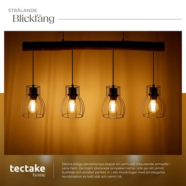 Taklampa Woody, med träbalk, 40 W - svart/brun