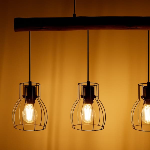 Taklampa Woody, med träbalk, 40 W - svart/brun