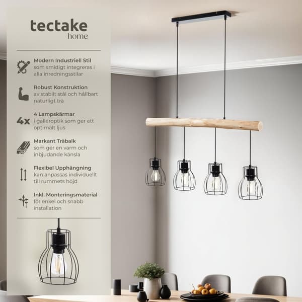 Taklampa Woody, med träbalk, 40 W - svart/brun