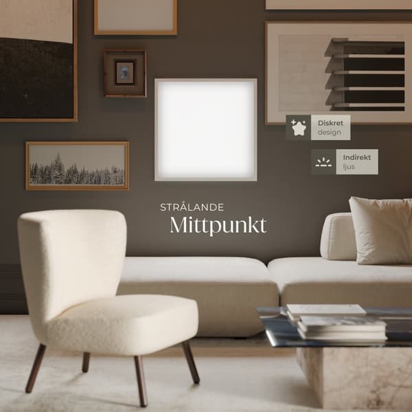 LED-panel Lucerna, ultratunn, varmvit, strömsnål - 62 x 62 cm